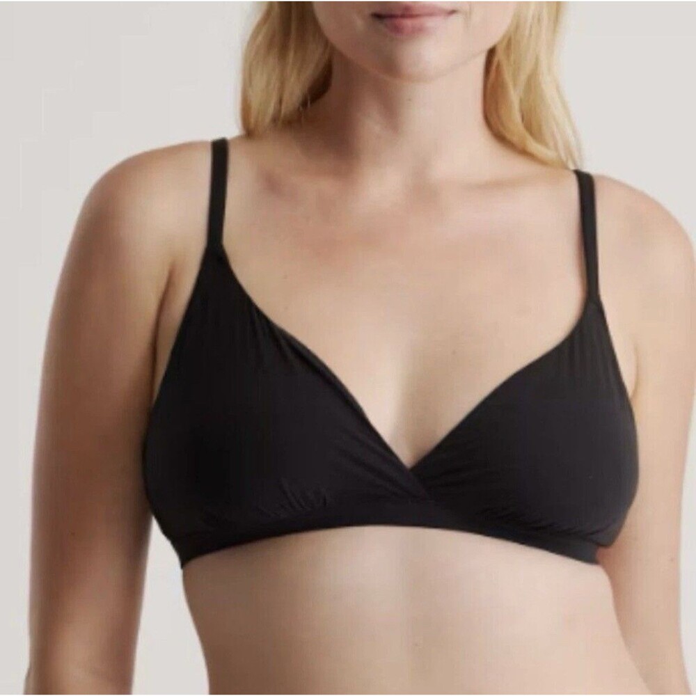 Quince Second Skin Crossover Bralette Women's Black Size Large Super soft